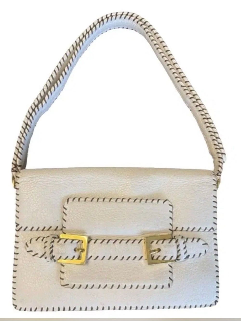 Authentic Vintage Fendi Selleria Ivory Leather Whipstitch Shoulder Bag + COA